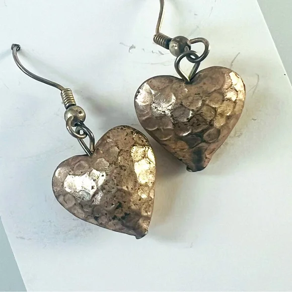 HEART EARRINGS BALI Sterling Silver Hammered Heart Vintage Karen Hill Tribe - Picture 3 of 5